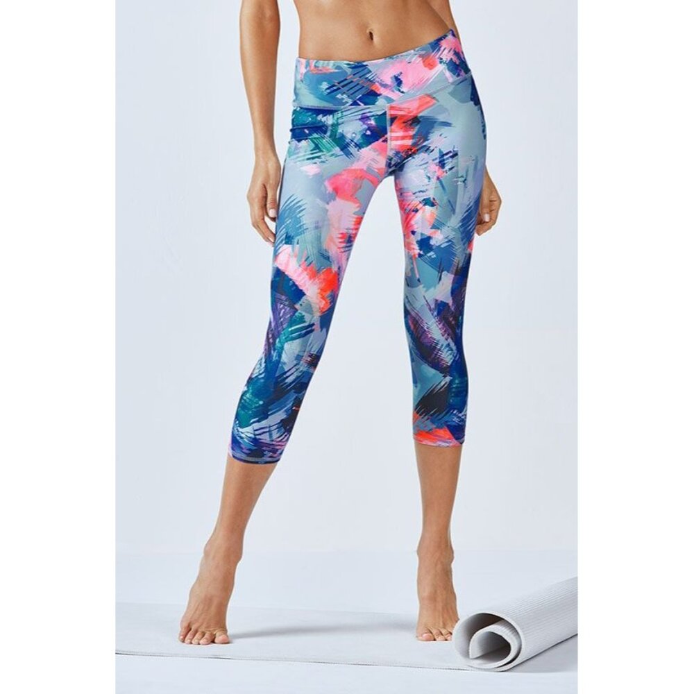 Fabletics Define PowerHold Mid Rise Capri Leggings Women XL Mist Ombre Print Gym